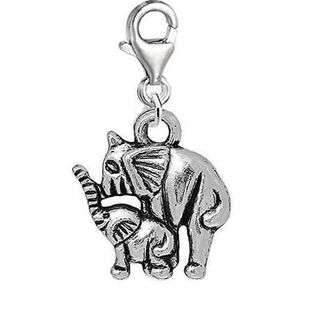 Baby and Mom Family Elephant Clip on Pendant Charm for Bracelet or (Mom Knows Best Elephant Necklace)