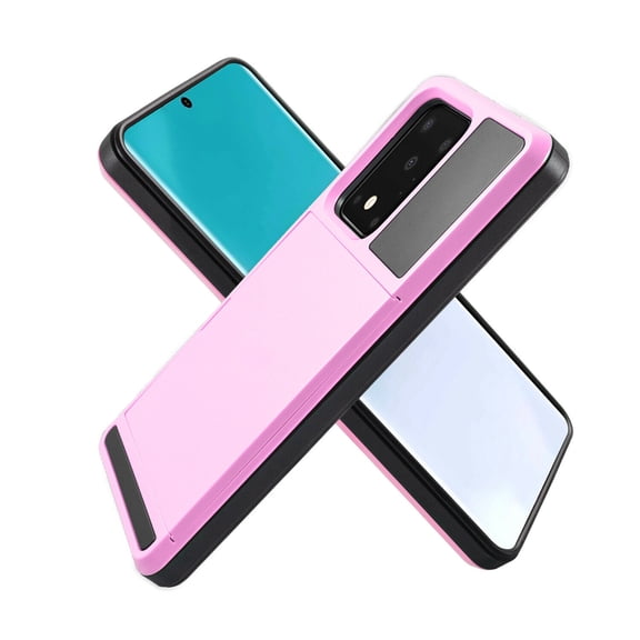 Goldcherry for Samsung S20  Case Wallet Card Holder Sliding Cover Credit Card Slot ID Pocket Dual Layer Hybrid Protective for Samsung Galaxy S20 Plus 6.7 inch(Pink)
