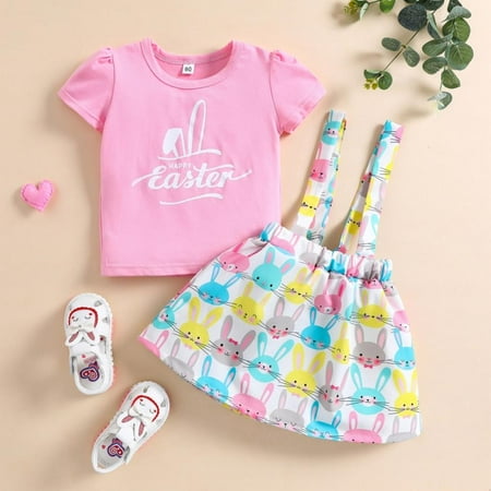 

VEBAY Toddler Girl Cotton Rabbit T-shirt +Straps Skirt Kid Set 1-6T