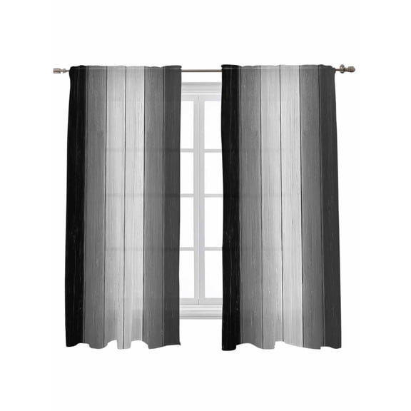 Black Gray Ombre Curtains 72 Inch Length, Sheer Curtains for Bedroom Living Room Window Vintage Country Wooden Rod Pocket Voile Drapes Kitchen Curtains Small Half Window 52"x72" 2 Panels