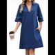 thumbnail image 3 of Vestido Camisero Vaquero para Mujer, de Verano, con Cuello en V, Minivestido Informal con Bolsillos. Azul Oscuro L, 3 of 9