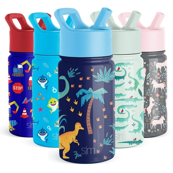 Simple Modern Kids Water Bottle with Straw Lid | Insulated Stainless Steel Reusable Tumbler for Toddlers, Boys | Summit Collection | 14oz, Jurassic Jungle