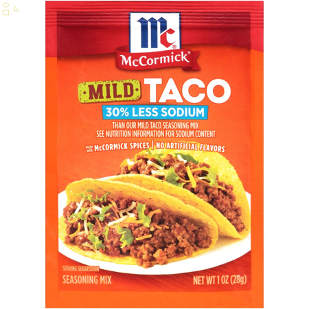 Mccormick Mild Taco Seasoning Mix - 30% Less Sodium  1 Oz