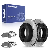 AutoShack 14.17" (359.8 mm) Rear Vented Drilled & Slotted Brake Rotors E-Coated   Ceramic Brake Pads | Replacement for 2020-2025 Chevrolet Silverado 2500 HD | 6-PC Brake Kit | ShadowGuard