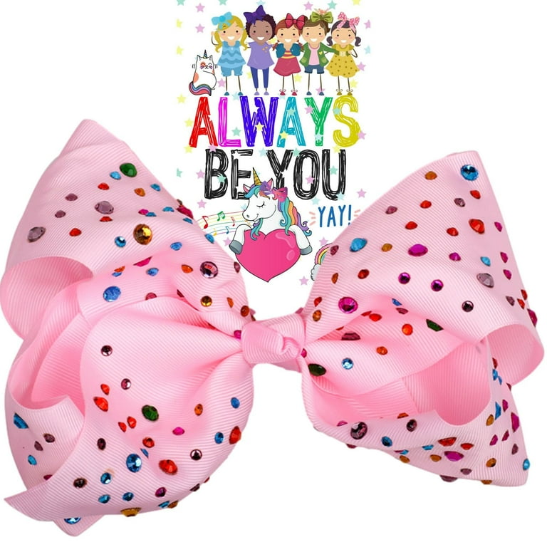 Rhinestone Large 8 Inch Bow Big Bows For Girls Jumbo Hair Bow Gift Pink Hair Bow Cheer Bows Hair Bow Accessory Light Pink Rhinestone