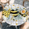 thumbnail image 2 of Bee Love Round Tablecloth, Fitted Table Cover with Elastic for 36"-44" Round Tables, Daisy Eucalyptus Leaves Rustic Gray Plaid Table Cloth Outdoor Indoor Dinning Party Waterproof Tablecloths, 2 of 7