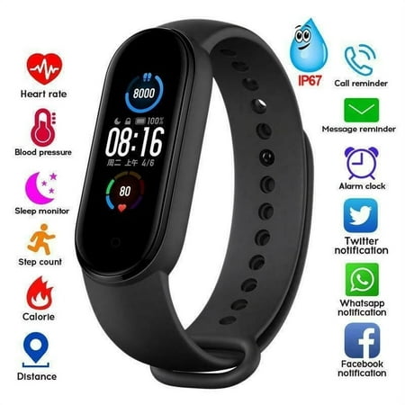 EIMELI M5 Health Bracelet Heart Rate Blood Pressure Smart Band Fitness Tracker Smartband Wristband for Smart Band 5 Smart Watch Black