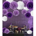 thumbnail image 3 of Pompones de papel de seda, bolas de flores de papel para bodas, fiestas de cumpleaños, baby shower, despedidas de soltera, decoraciones de festivales, juego de 18, morado, lavanda y blanco JFHHH pequeña, 3 of 4