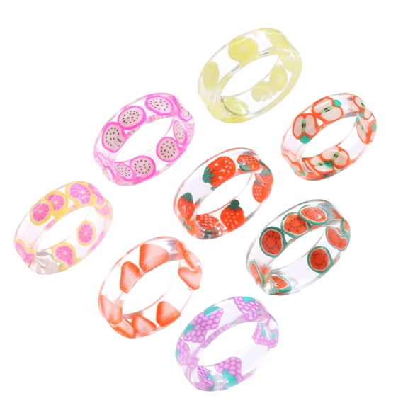 LEORX 8Pcs Vintage Rings Ladies Rings Resin Assorted Color Comfortable Fit Jewelry for Women Parties