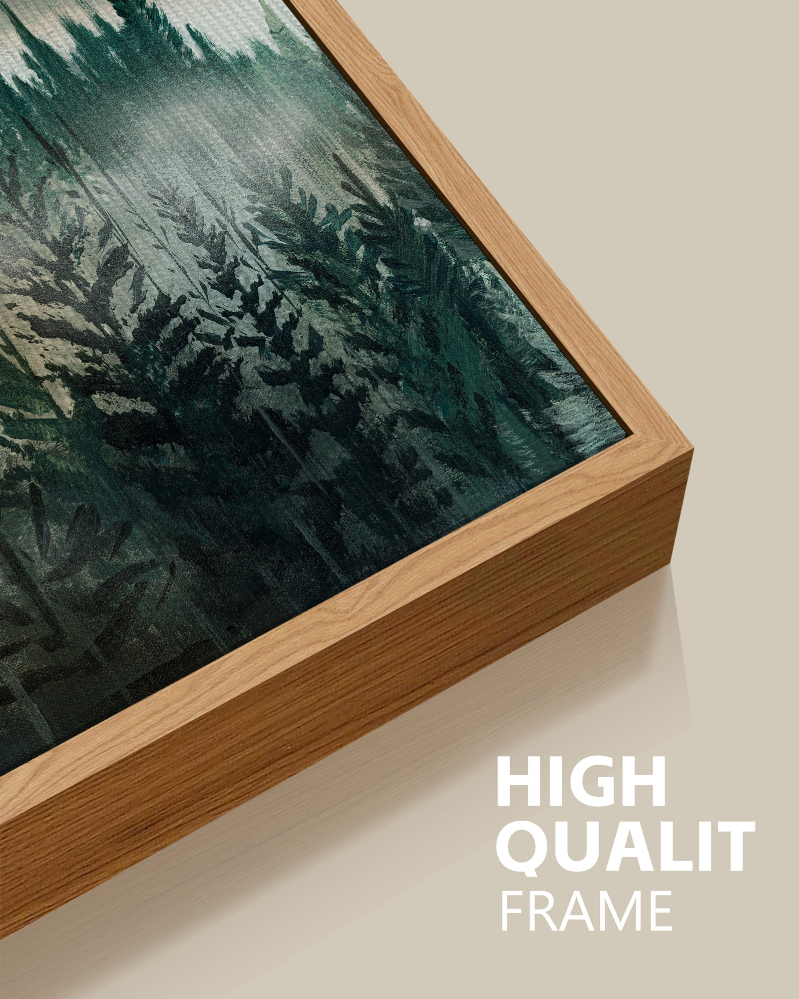 SHENIFY Landscape Mountain Range Wall Art 20x40in Natural Framed Set Watercolor Foggy Pine Tree Forest Nature Scenry Mist Wilderness Farmhouse Rustic Modern Decorative