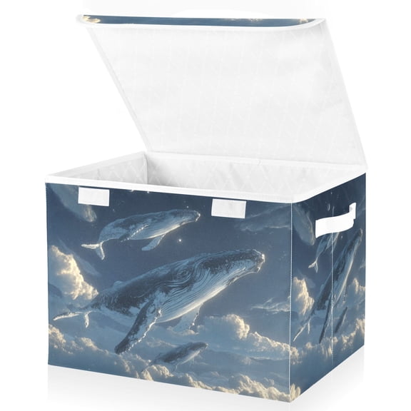 Foldable Fabric Storage Bin With Handle Collapsible Basket Box Storage With Lid Organizer The Whale Tn The Sky