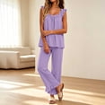 thumbnail image 6 of BRELIL Women's Two Piece Outfits Square Neck Sleeveless Tank Top Wide Leg Pants Lounge Set Casual Pajama Sets Loose Fit Vacation Travel Matching Tracksuit, Purple XL, 6 of 9