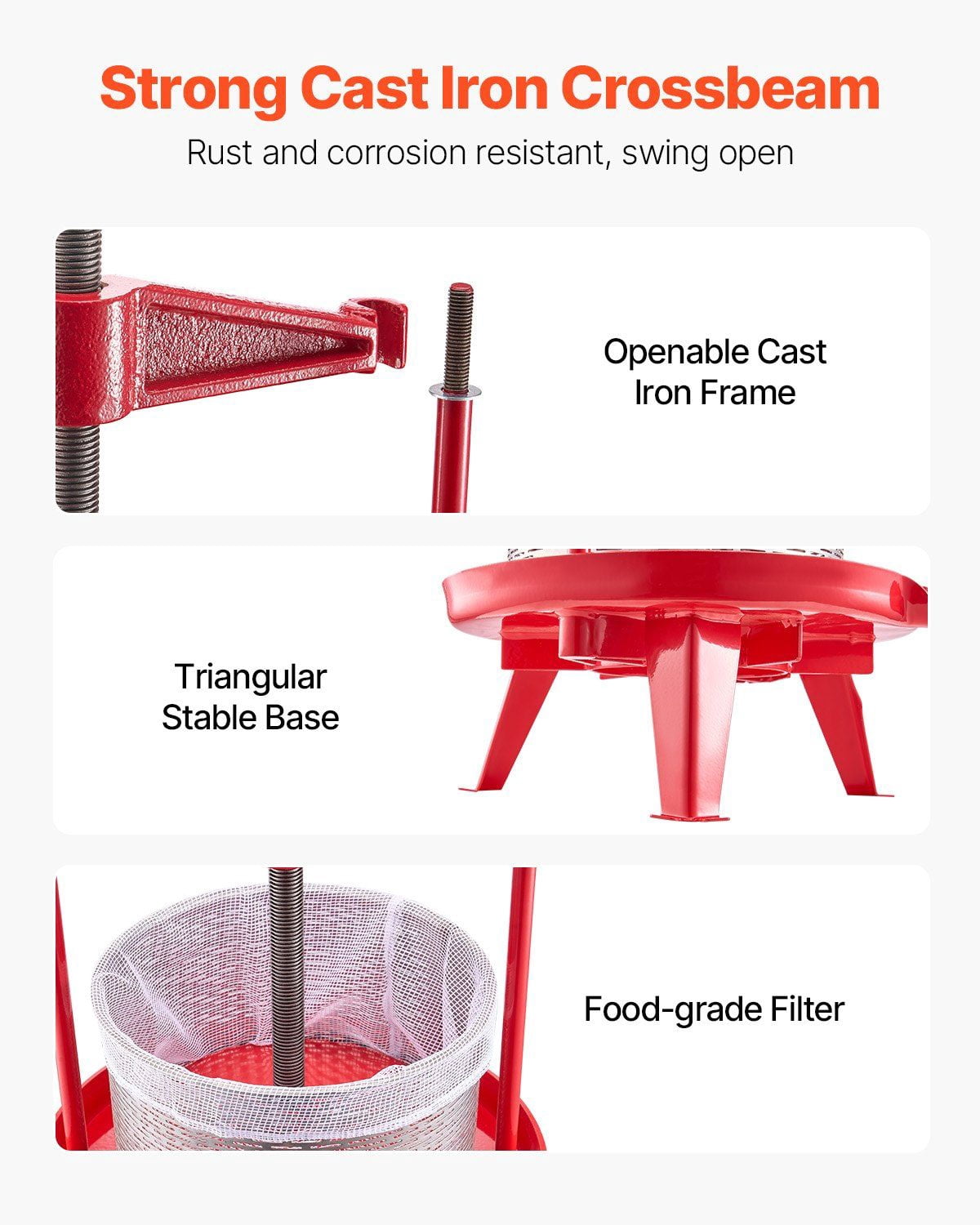 Manual Fruit Wine Press for Wine Making, 2.38 Gal/9L Stainless Steel Juice Extractor with Cast Iron Crossbeam, Large Capacity, T-Handle Spiral Press, Removable Basket, Ideal for Home, Farm, or Winery