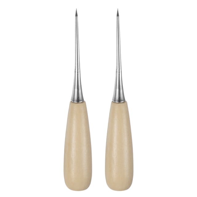 2 Piezas de Aguja de Coser de Mano para Trabajo Manual, Herramienta de Perforación de Cuero con Mango de Madera, Color Madera