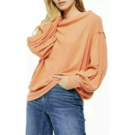 FREE PEOPLE Womens Orange Textured Long Sleeve Scoop Neck Sweater Size: XS