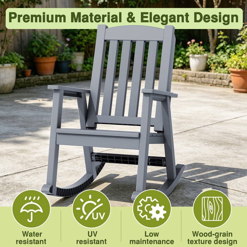 Vineego Oversized Outdoor Rocking Chair Set of 2, Heavy Duty Patio Rocker, All-Weather Resistant Front Porch Lawn Chairs for Outside, Gray
