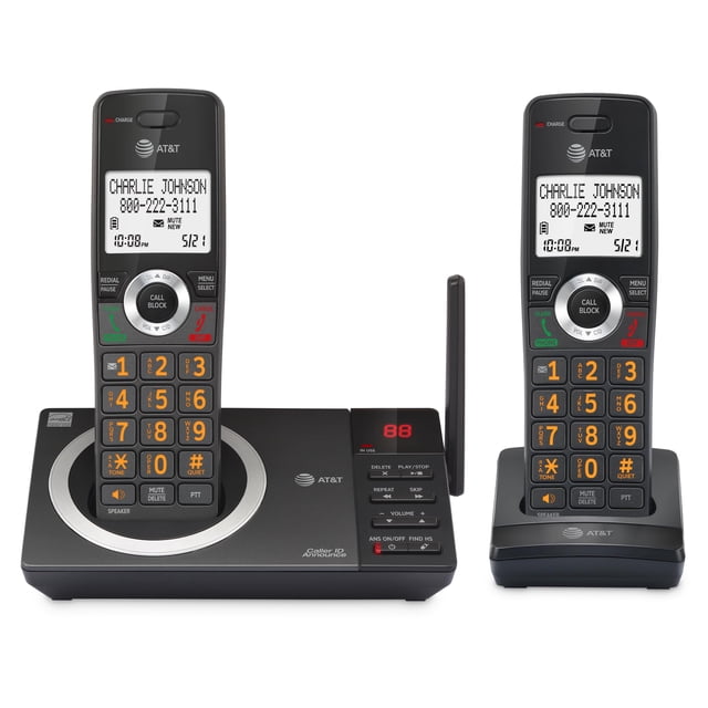 AT&T 2-Handset Expandable DECT 6.0 Cordless Home Phone with Large Display, Big Buttons, Answering Machine, Smart Call Blocker, Long Range, Caller ID,