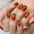 thumbnail image 1 of Uñas postizas cortas de color ámbar prensa en uñas cuadradas de acrílico cubierta completa uñas postizas para mujeres 24 piezas Namotu JQWJ519, 1 of 5