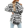 thumbnail image 3 of Women'S Flannel Plaid Shacket Fall Outfits Long Sleeve Button Down Shirts Jacket Coats with Side Pockets Gray XXL, 3 of 9
