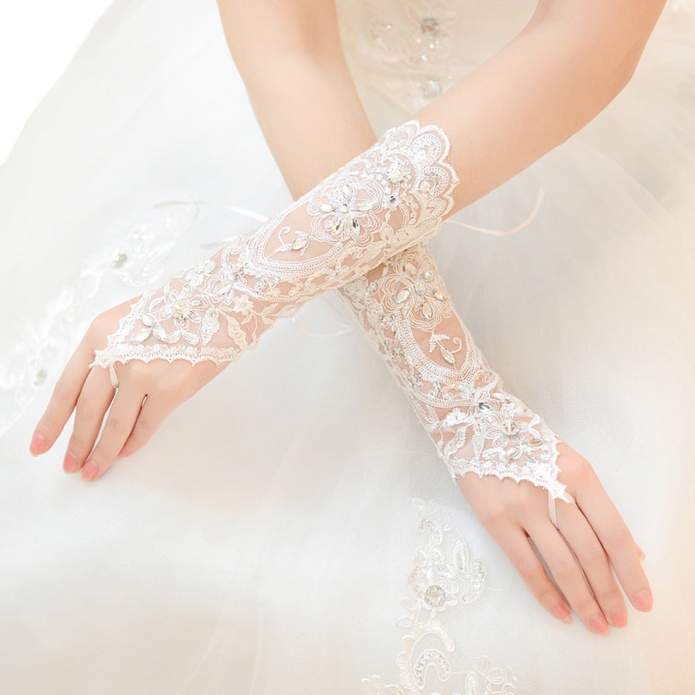 Satin Lace Fingerless Above Elbow Length Wedding Party Evening Gloves 