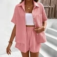 thumbnail image 2 of Kaemgyyd Woemns Summer Outfits 2 Piece Lounge Sets Loose Short Sleeve Button down Shirt and Shorts Loungewear with Pockets, 2 of 7