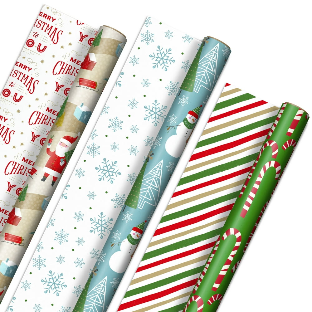 Hallmark Reversible Christmas Wrapping Paper 3 Rolls 120 Sq Ft Ttl Rustic Santa Papercraft
