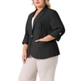 thumbnail image 6 of Agnes Orinda Women's Plus Size Blazers Lapel Button Up Linen Office Business Suit Jackets with Pocket 1X Black, 6 of 8