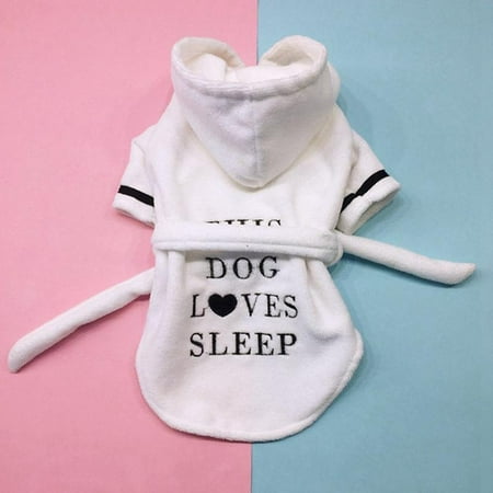 

PRAETER Pet Bathrobe Pet Clothes Super Absorbent Cotton White Robe Coral Comfortable Thickened Pet Hooded Nightgown Pajamas XL