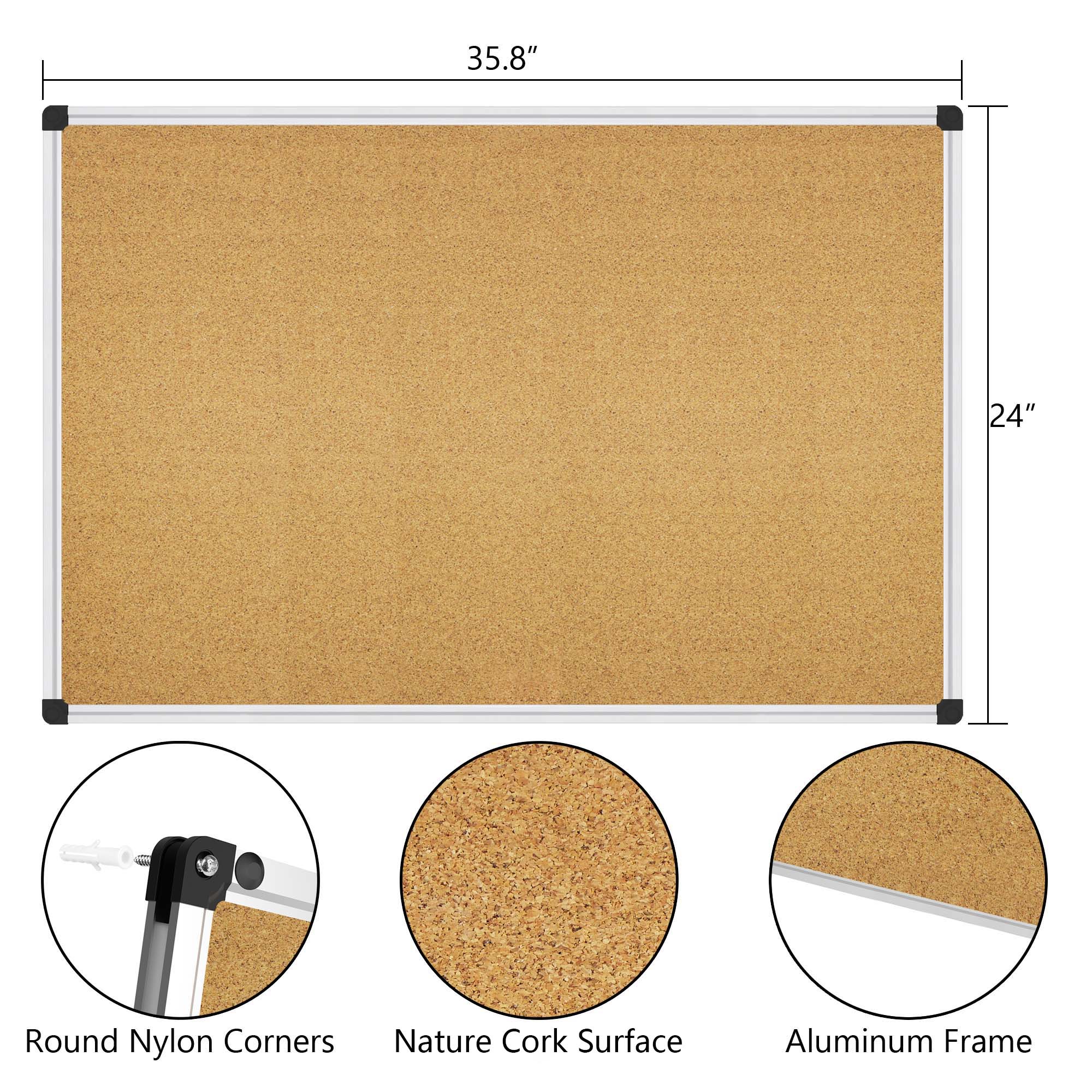 X BOARD Cork Board 36" x 24" Bulletin Board with Aluminum Frame, Corkboard 3' x 2' Pin Board for Wall - image 4 of 7