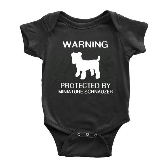Warning: Protected by A Miniature Schnauzer Dog Funny Baby Romper Creeper (Black,0-3 Months)