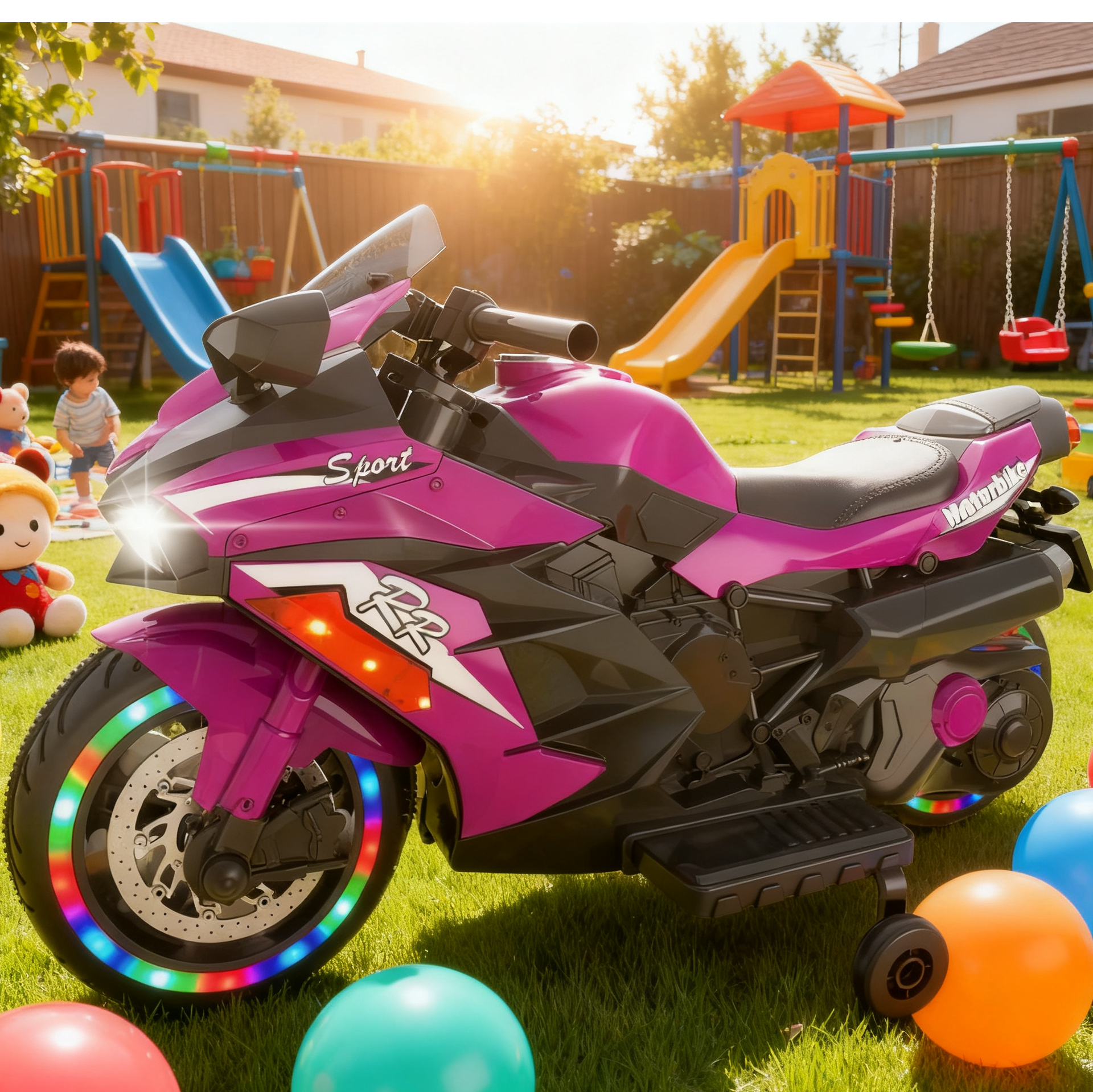 Werseon 12V Motorcycle Ride on Toy for Kids Ages 3+, Rechargeable Motorcycle with LED Light & Training Wheels, up to 90lbs, Purple