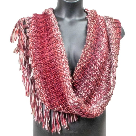 Collection 18 Ladies Infinity Scarf Fringe Metallic Rust (One Size, Dark Red)
