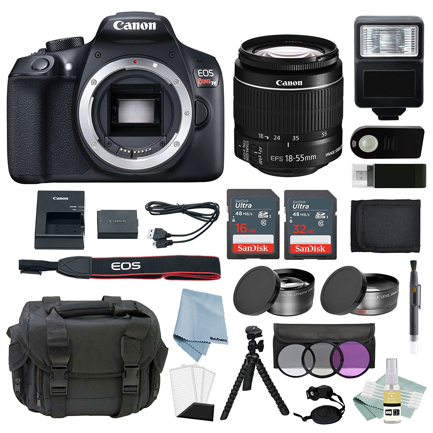 Canon EOS Rebel T6 Bundle With EF-S 18-55mm f/3.5-5.6 IS II Lens + Advanced Accessory Bundle - image 1 of 7