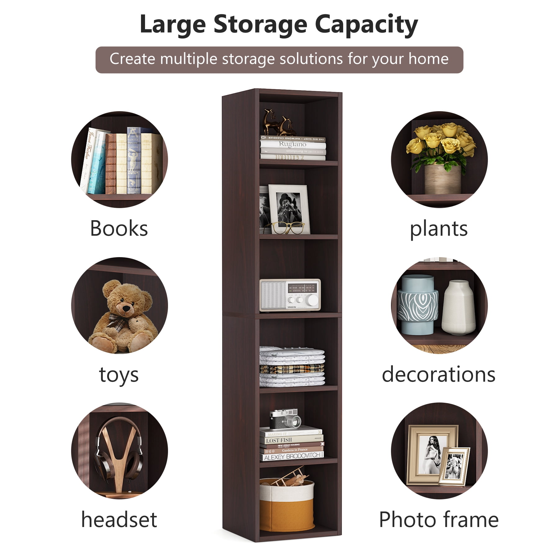 Tribesigns Corner Bookshelf Living Room 6-Tier Bookcase Wood Composite Walnut, 37.47 lb