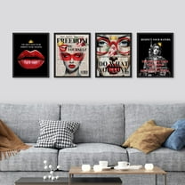 PixonSign Framed Wall Art Empowerment and Self-Love Bold Typography and Pop Art Posters, Set of 4 Dark Fashion Girls Inspirational Modern Canvas Prints for Home Decor - 12"x16" Black