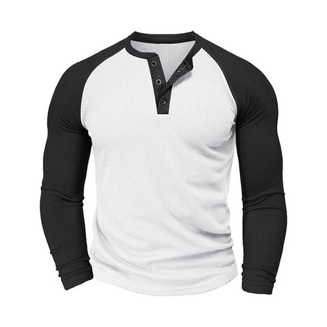 zfhfof Henley Shirts for Men Raglan Long Sleeve Baseball T-Shirts Lightweight Button V Neck Shirt Color Block Tee Tops