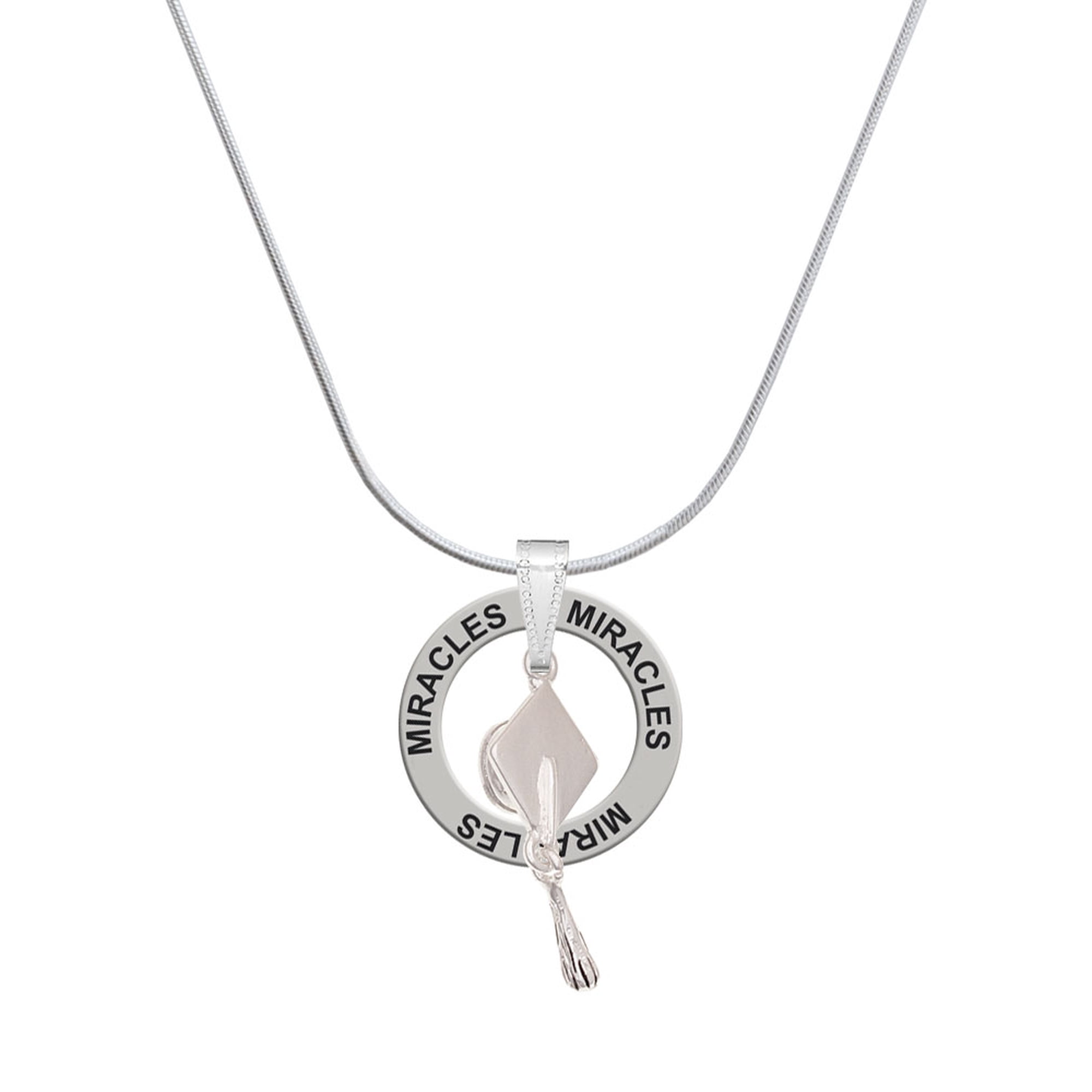 Delight Jewelry Silvertone 3-D Graduation Hat Miracles Ring Charm Necklace, 18"