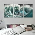 thumbnail image 3 of FUMJ  Large Canvas Wall Art Black and White Seascape Picture Abstract Teal Sea Wave Prints Beach Wall Decor for Living Room Bedroom 12''x16''X3 Panels, 3 of 4