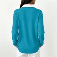 thumbnail image 4 of Vxararl Women's Golf Waffle Polos Shirts Color Block Lightweight Waffle Knit Fabric Long Sleeve Collared Work Golf Polo Shirt Business Casual, Loose Fit Tunic Tops Turquoise 3xL, 4 of 5