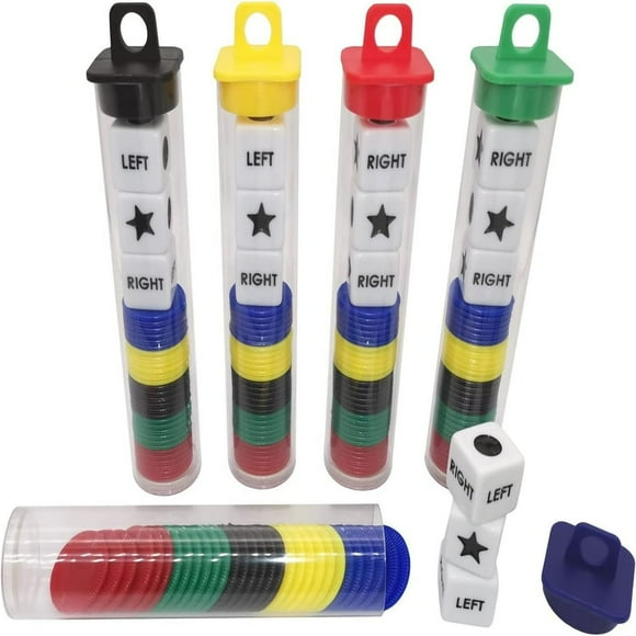 HLONK Left Right Center Dice Game Prime Set Bundle Assorted Colors 4 Packs