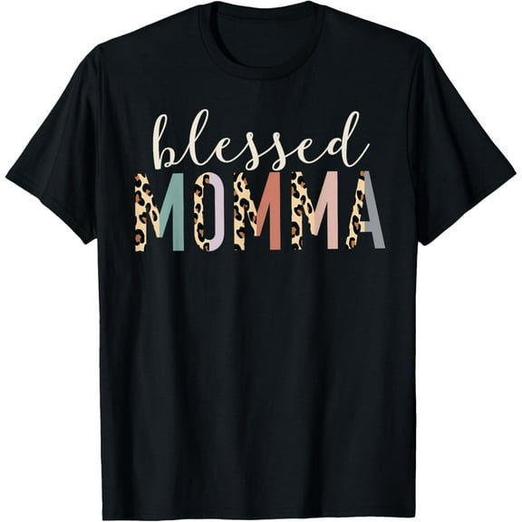 Blessed Momma Colorful Leopard Print Lettering WoMen and WoMen and Women T Shirt Unisex Tee
