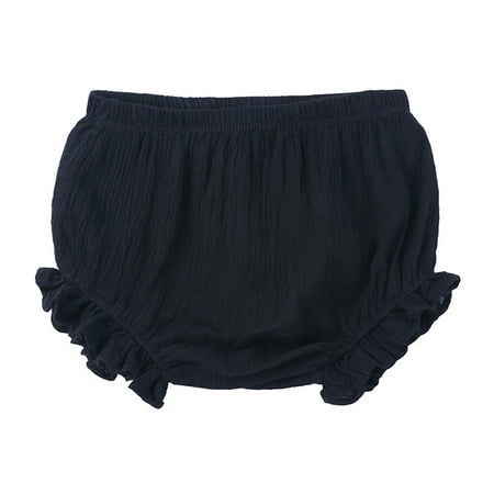 alcepopk Baby Girls Ruffle Bloomer Shorts Toddler Cute Cotton Linen Panty Diaper Covers(Black 12-18 M)