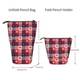 thumbnail image 2 of Xecao Heart Plaid Print Telescopic Pencil Bag Pen Holder Pop Up Stationery Case Stand-up Retractable Transformer Bag Standing Organizer, 2 of 6