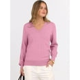 thumbnail image 2 of CAILDANL Womens Long Sleeve V Neck Sweaters 2025 Fall Casual Classic Soft Loose Fit Basic Pullover Jumper Top, 2 of 2