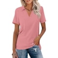 thumbnail image 2 of Women's Polo Shirts V Neck Short Sleeve Lapel Collar Tops Casual Fit Business Work Golf Shirt Blouse Watermelon Red XXL, 2 of 5