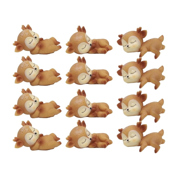 12 adorables figuras de ciervos durmiendo en miniatura, juguetes para decoración y adornos. 7cmx4.5cmx4.5cm