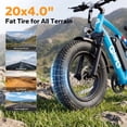 thumbnail image 4 of Qlife Racer Fat Tire 2.0 Electric Bike For Adults,Max 28MPH Mountain Ebike with 750W Brushless Motor, 20x4.0" Tire Step Over E-MTB,48V 15.6Ah Removable Battery,Light Blue with Fender&Rear Rack, 4 of 7