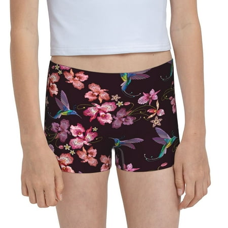 Pofeuu Humming Bird And Tropical Print Soft Cotton Girls Boyshort panties Toddler Underwear-X-Small
