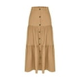 thumbnail image 6 of cocolona Womens Elastic Waist Button Maxi Skirts Fashion Solid Color Flowy Long Skirts Summer Beach Vacation A Line Skirts Khaki S, 6 of 7