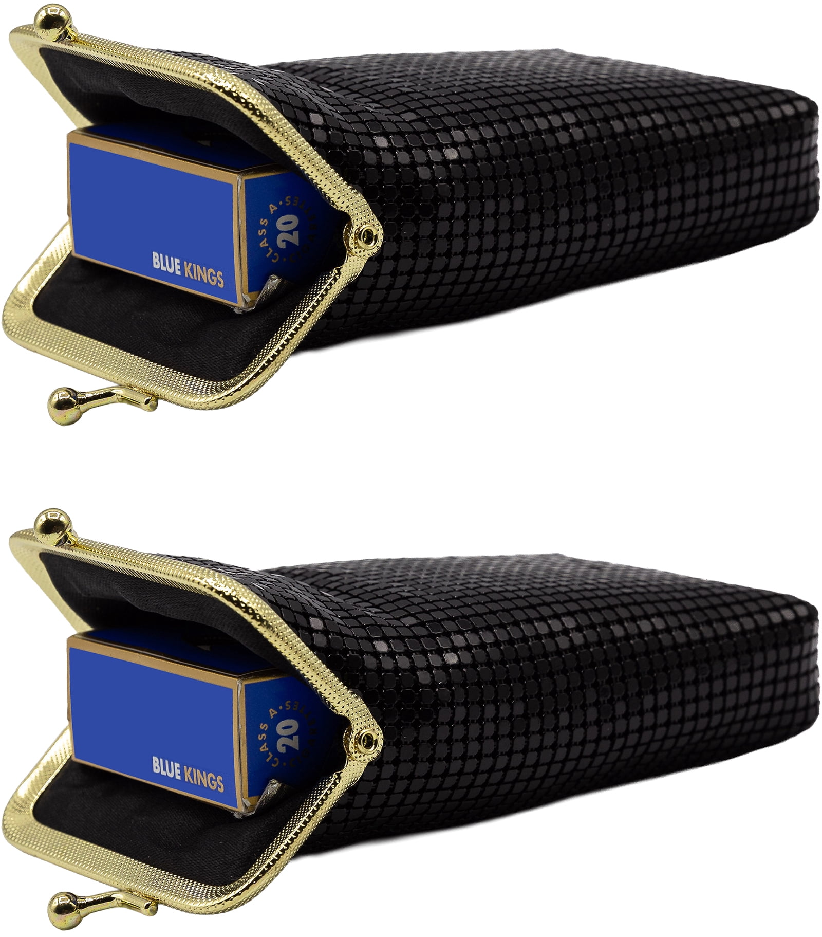 Set of 2 Vintage Soft Metallic Mesh Short Cigarette Case Purses (3mm, Black)
